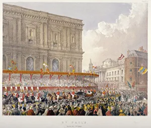 Alexandra Princess Of Denmark Collection: Royal procession passing the east end of St Pauls Cathedral, City of London, 1863