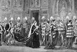 The royal procession in Westminster Palace on the way to the House of Lords, 1886, (1900)