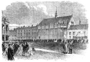 University Of Cambridge Prints: The Royal Visit to Cambridge - college boat clubs marching past the Prince and Princess