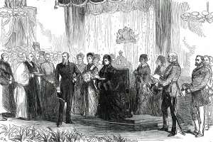 The Royal Visit to the East End: the Queen declaring the new wing of the London Hospital open, 1876. Creator: C.R