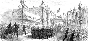 Welcoming Party Prints: The Royal Visit to Swansea: the march past of volunteers at the Townhall