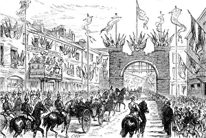Festal Arch Prints: The Royal Visit to Swansea: the procession passing the Old City Arch