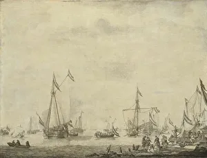 King Charles The Second Prints: Royal Yacht and State Yacht Sail from Moerdijk with Charles II
