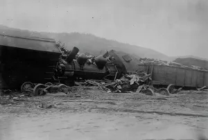 Failed Prints: RR train caught in flood, Austin, between c1910 and c1915. Creator: Bain News Service