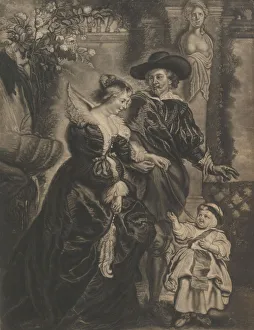 Helene Fourment Prints: Rubens, his wife, Helena Fourment, and their child, ca. 1770. Creator: Charles Phillips