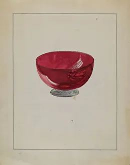Glasswork Prints: Ruby Bowl with Clear Foot, c. 1936. Creator: Marcus Moran