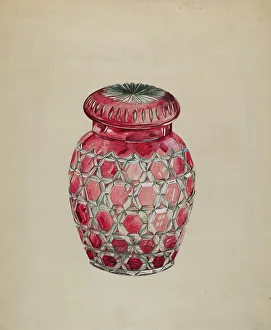 Case Prints: Ruby Case Glass Rose Jar, c. 1936. Creator: Edward D. Williams