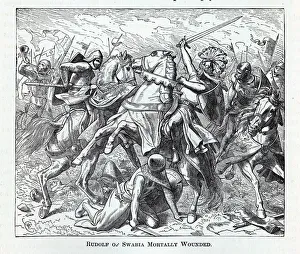 Franks Prints: Rudolf of Swabia Mortally Wounded, 1882. Artist: Anonymous