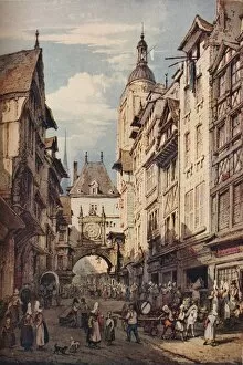 Busy Gallery: Rue De La Grosse Horloge, Rouen, 1821. Artist: Henry Edridge