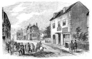 Shop Sign Prints: Rugeley, Staffordshire - the High-Street and Townhall, 1856. Creator: Unknown