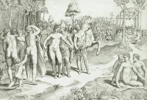 Bonasone Giulio Prints: Ruggero in the Garden of Alcina, c1545. Creator: Giulio Bonasone