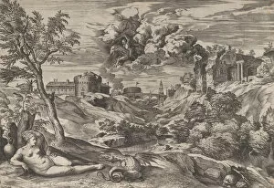 Cornelis Cort Gallery: Ruggiero Rescuing Angelica, 1565. Creator: Cornelis Cort