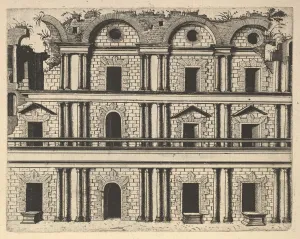 Lambert Prints: Ruin of a Palace Facade [Palatium M. Agrippa] from the series Ruinarum variarum
