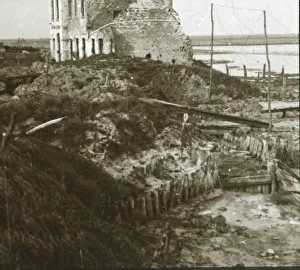 Ruined building and trenches along the coast, c1914-c1918