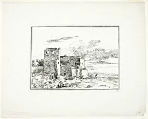Ruined Buildings near a River Bank, plate 9 from Quatrieme suite de paysages dessinés e... c. 1779