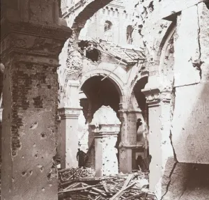 Somme Prints: Ruined church, Albert, northern France, c1914-c1918