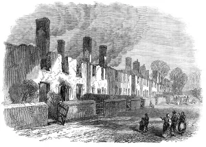Burned Prints: Ruins of Broadclist, a village near Exeter, after the fire, 1870. Creator: Unknown