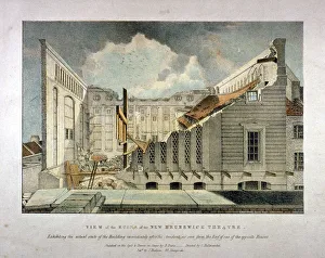 Stepney Prints: Ruins of the Brunswick Theatre, Wellclose Square, Goodmans Fields, Stepney, London, 1828