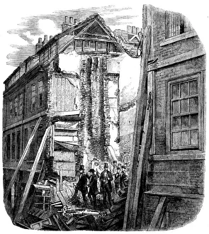Prop Prints: Ruins of the Fallen Houses in Pilgrim-street, City, 1858. Creator: Unknown