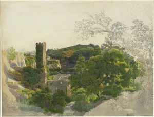 Ruins of a Fortified Tower among Wooded Hills, 1816/1821. Creator: Friedrich Salathe