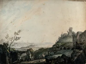 Ruins at Galetta, with lake Tunis in the distance, seen from Carthage, Tunisia, 1778. Creator: Charles Gulin