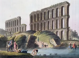 Water Supply Prints: Ruins of the Grand Aqueduct of Ancient Carthage, Tunisia, 1803. Artist: Luigi Mayer