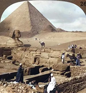 Stereoscopy Prints: Ruins of the granite temple, the Sphinx and Great Pyramid, Egypt, 1905
