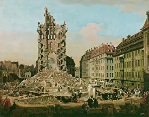 Bellotto Prints: The ruins of the Kreuzkirche in Dresden, 1765. Creator: Bellotto, Bernardo (1720-1780)