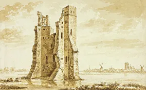 Ruins of the Merwede Manor seen from the Front with Dordrecht in the Background, n.d. Creator: Abraham Rademaker