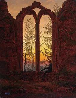 Friedrich Prints: Ruins of the Oybin, 1835. Creator: Caspar David Friedrich