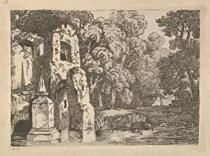 Ruins Next to a Pool in a Wooded Landscape, 1783-84. Creator: Thomas Rowlandson