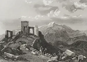 Ruins of a temple, Summit of Mount Sinai. 1840. Creator: Emile Rouargue