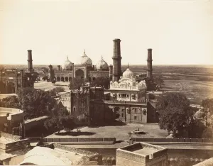 Singh Prints: Runjeet Singhs Tomb and the Great Mosque at Lahore, 1858-61. Creator: Unknown