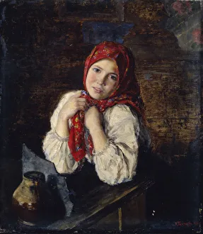 Youthful Prints: Rural Coquette, 1893. Artist: Polyakov, P. I. (active End of 19th cen. )