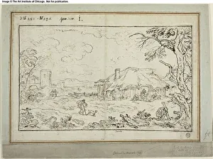 Crossroads Prints: Rural Crossroads, with Farm Buildings in Foreground, 1734. Creator: Carlo Antonio Tavella