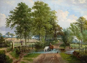 Jolly Prints: Rural Scene With Horses at Stream, 1870s. Creator: J. Jolly