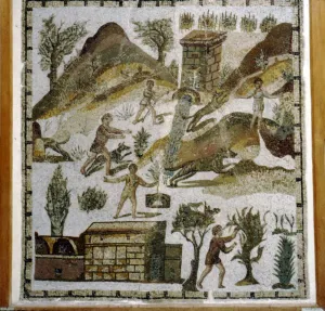 Bardo Museum Prints: Rural Scenes on Roman Floor-Mosaic from Tabarka, Tunisia, 4th century