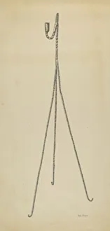 Rushlight Holder Prints: Rush and Candle Stand, c. 1939. Creator: Irene Lawson