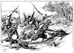 Sardinian Prints: Rushing With Horrid Yells They Seized The Hill, 1902. Artist: AP