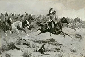 Resistance Gallery: Rushing Red Lodges Passed through the Line, c. 1900. Creator: Frederic Remington