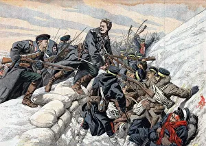 Russian attack on the Japanese trenches, Russo-Japanese War, 1904-5