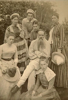 Russian author Leo Tolstoy with his family, Yasnaya Polyana, Russia, late 19th century(?)