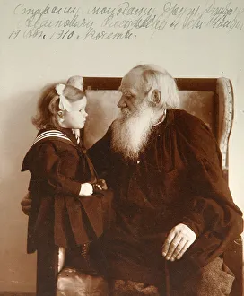 Archive Photos Collection: Russian author Leo Tolstoy with his granddaughter Tatiana, Yasnaya Polyana, Russia, c1910