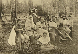 Russian author Leo Tolstoy with guests, Yasnaya Polyana, near Tula, Russia, 1895. Artist: Sophia Tolstaya