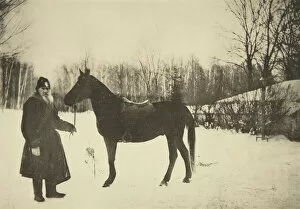 Russian author Leo Tolstoy with a horse, Yasnaya Polyana, near Tula, Russia, 1905. Artist: Sophia Tolstaya