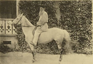 Images Dated 15th March 2011: Russian author Leo Tolstoy on horseback, Moscow, Russia, 1890s. Artist: Sophia Tolstaya