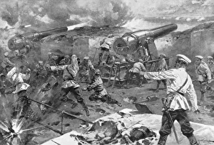 Port Arthur Prints: Russian battery in action, Russo-Japanese War, 1904-5