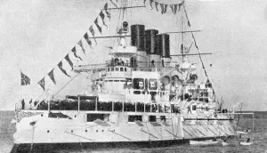 Military Operation Prints: Russian battleship Retvisan, Russo-Japanese War, 1904-5