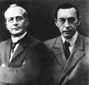 Russian conductor Alexander Siloti and composer Sergei Rachmaninov, early 20th century Russian conductor Alexander Siloti and composer Sergei Rachmaninov, early 20th century