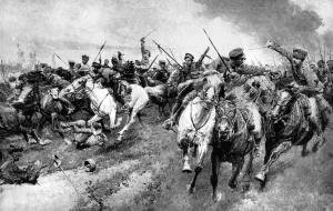 Images Dated 30th January 2008: Russian Cossacks attacking German army, East Prussia, First World War, 1914